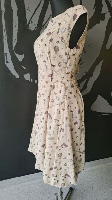 SoFrench M 38 sukienka premium koktajlowa midi bez rękawów beż brąz