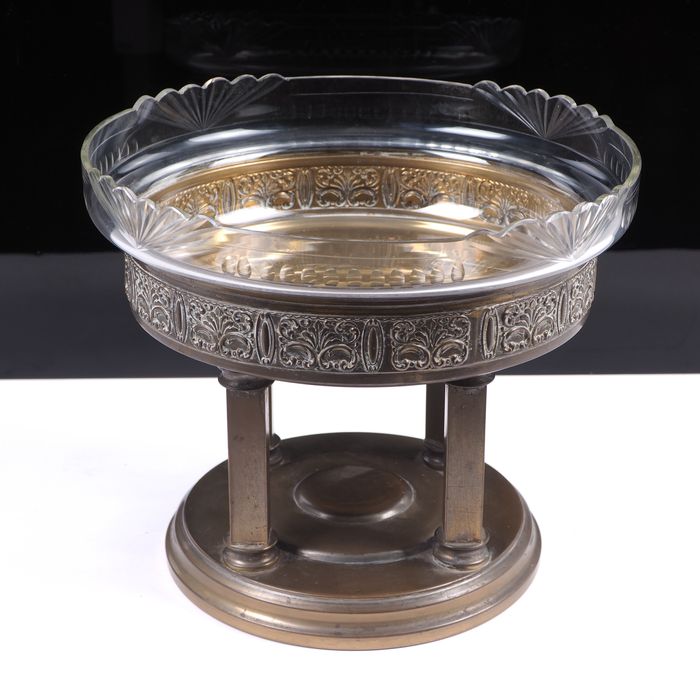 Secesyjna patera mosiadz - szkło pocz. XX w.