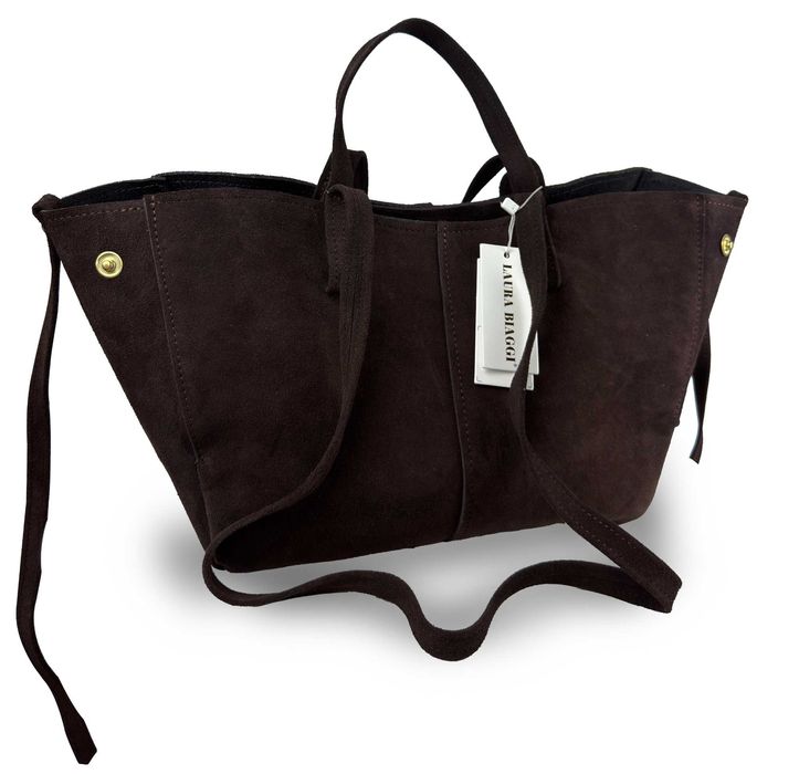 NOWA piękna torebka shopperka zamszowa Laura Biaggi skóra naturalna