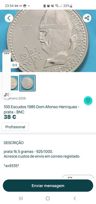 Moeda comemorativa em prata