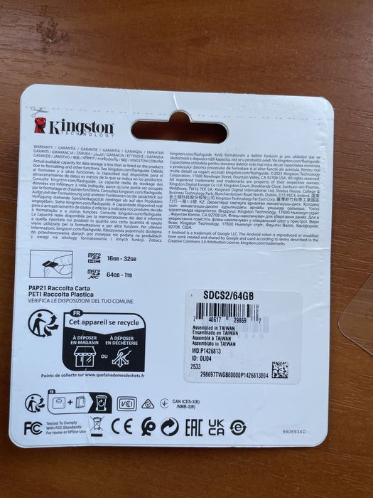 kingston micro sd + adapter 64 GB  100 MB/s nowe