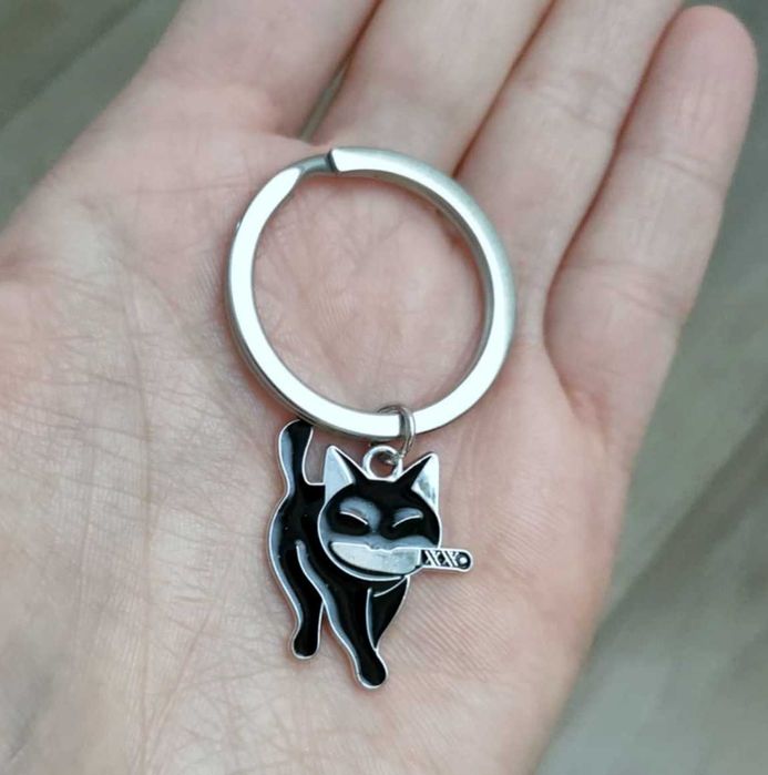 Czarny Kot Metalowy Brelok Breloczek do kluczy Kotek Cat dla Kociarzy