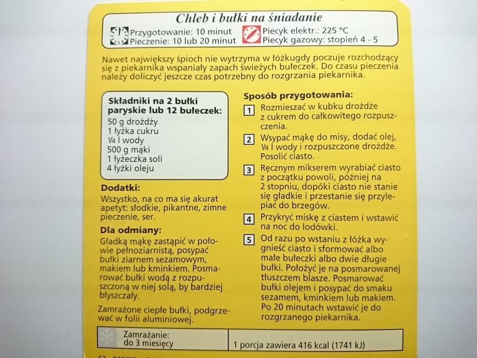Karta Kulinarna Nr 10 Chleb i Bułki na Śniadanie