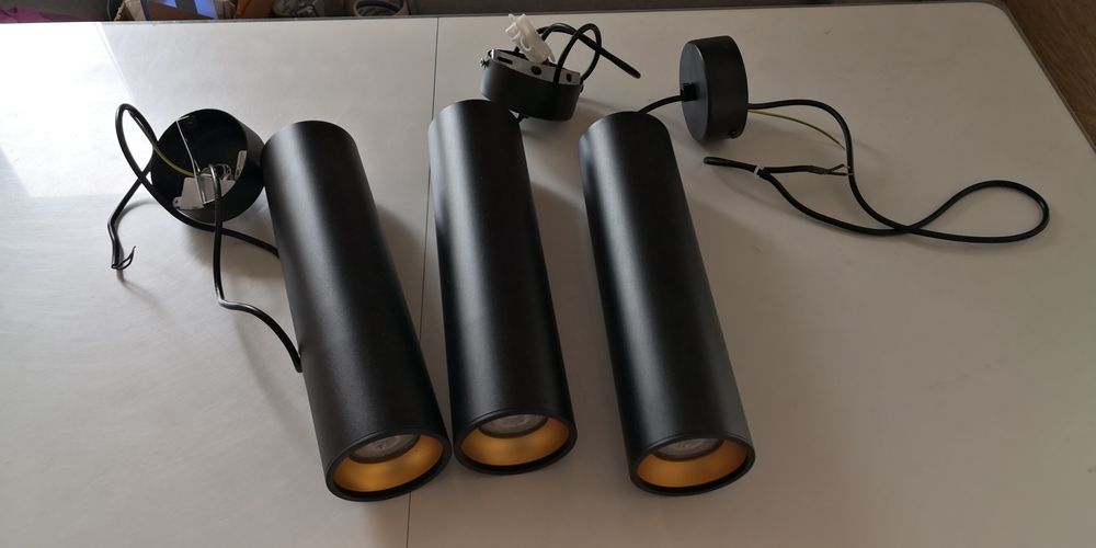 Lampa wisząca Polux  Lati, Mio,3 szt, czarna tuba ze złotym środkiem z