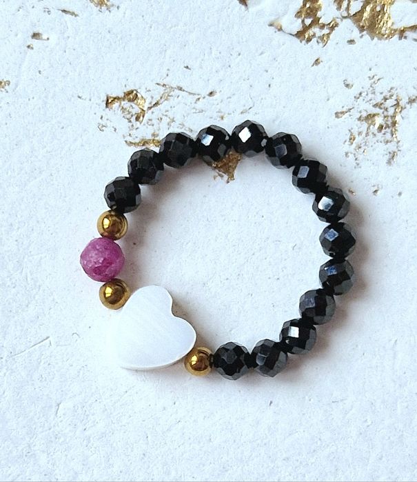 Bransoletka handmade z kamieni turmalin rubin  + pierścionek  gratis