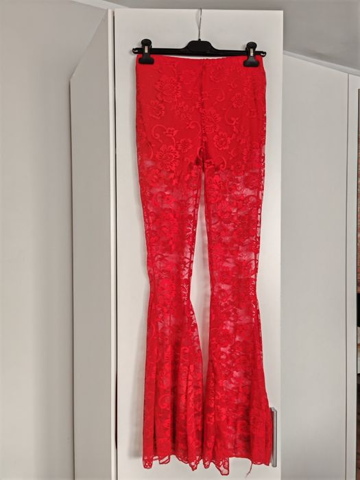Spodnie koronkowe czerwone XS s dzwony