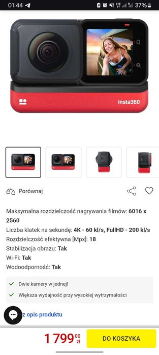 Insta360 używane 2 razy pełni oryginalny komplet