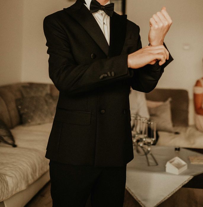 Garnitur ślubny smoking 3 częściowy 176cm rozmiar M