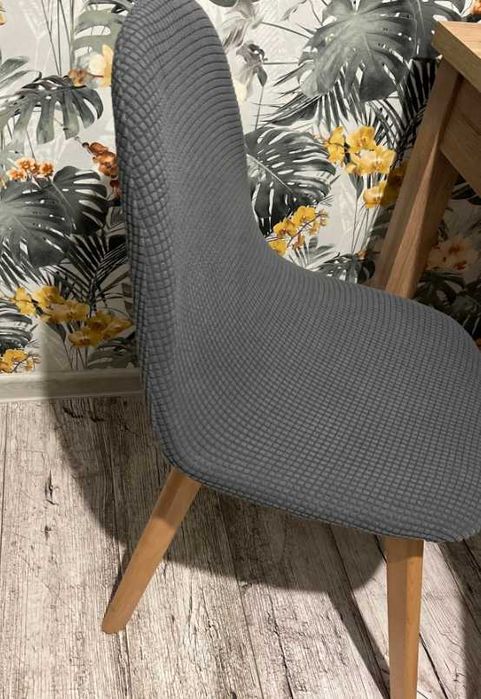 Pokrowce na krzesła skandynawskie elastyczne 4 sztuki żakardowe szare