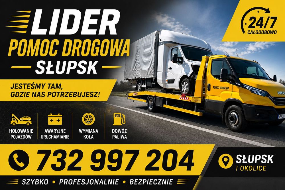 Tanie Holowanie Pomoc Drogowa Laweta 24H Transport Aut Słupsk 6Osobowa