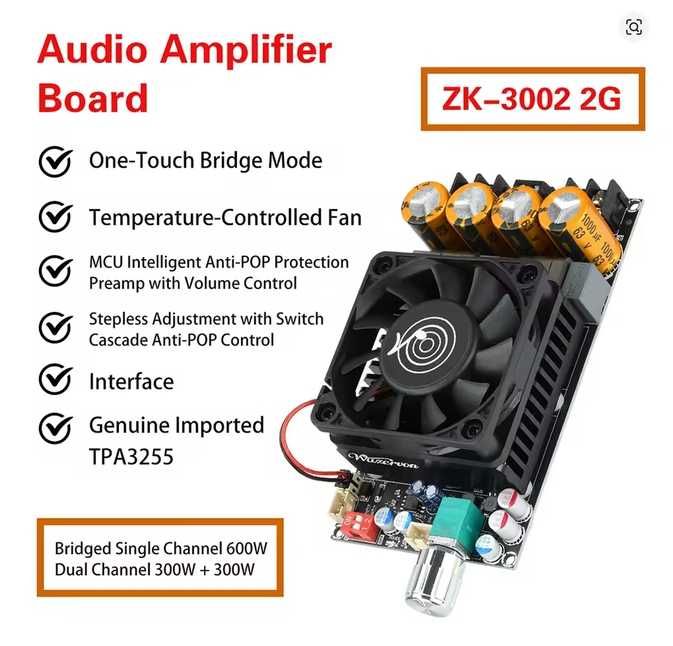 Пiдсилювач 600Wx1 Hi-Fi класу D ZK-3002 2G   або 300Wx2