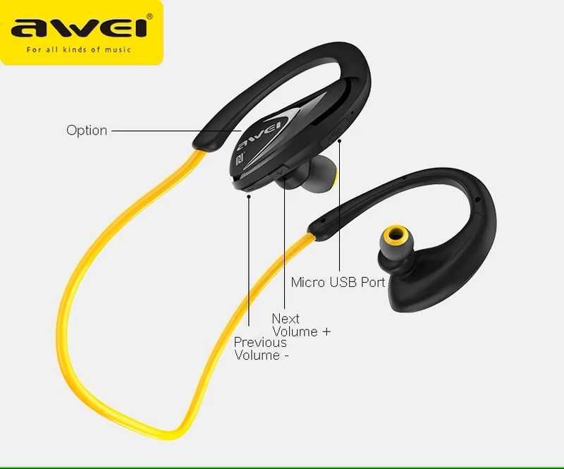 Спортивні бездротові навушники Bluetooth навушники Awei A880BL Black