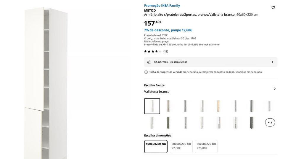 Armário alto IKEA METOD com portas e prateleiras – branco VALLSTENA