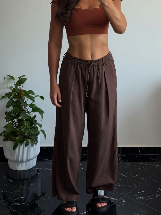 Лляні шоколадні жіночі штани Zara xs/s