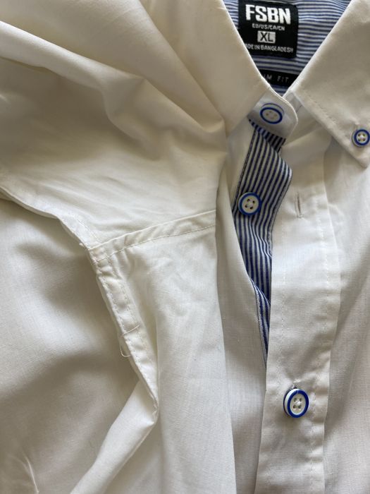 Koszula męska biała na guziki XL elegancka garniturowa niebieskie FSBN