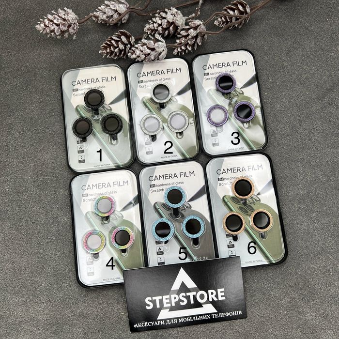 Линзы на камеру Iphone 15 Pro Max с блестками камешками стекло Plus