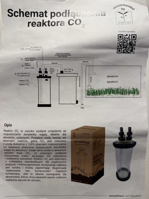 Reaktor dyfuzor CO2 QUALDROP do akwarium Nowy