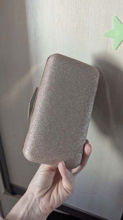 Женский клатч Rose Heart розовое золото с блестками вечерняя сумочка