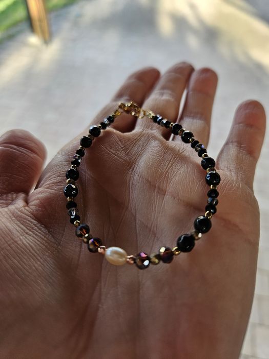 Bransoletka kamienie naturalne Jadeit Perła naturalna Kryształki