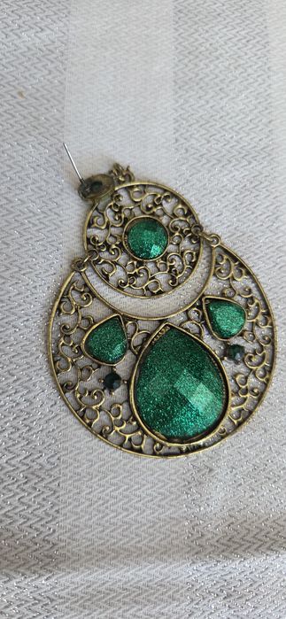 Kolczyki boho XXL zielone szmaragdowe ażurowe złote glamour vintage