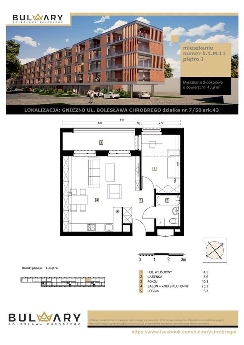 Bulwary Chrobrego apartament 2 pok. 43,94 m2