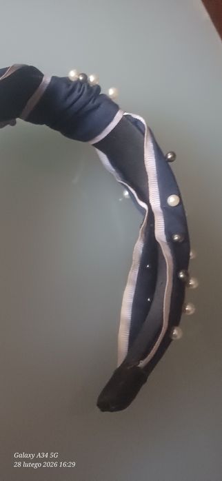 Opaska do włosów granatowa perełki elegancka