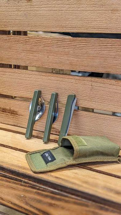 Mil-Tec набір столовий складаний: ложка, виделка, ніж у чохлі Олива