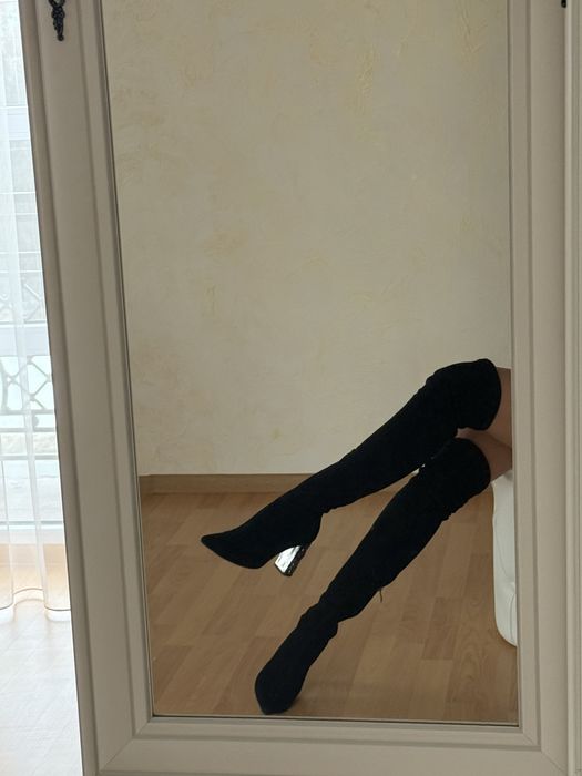 Ботфорти сапоги чулки на каблуці замша miu miu взуття