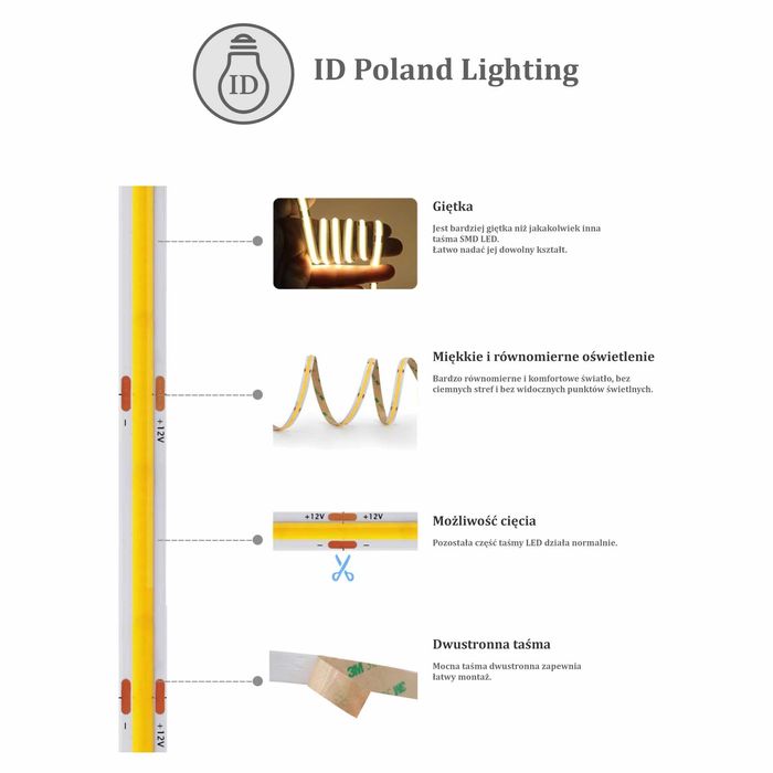 Taśma LED COB 3000K 5m rolka 320 diod/m 12V  IP20