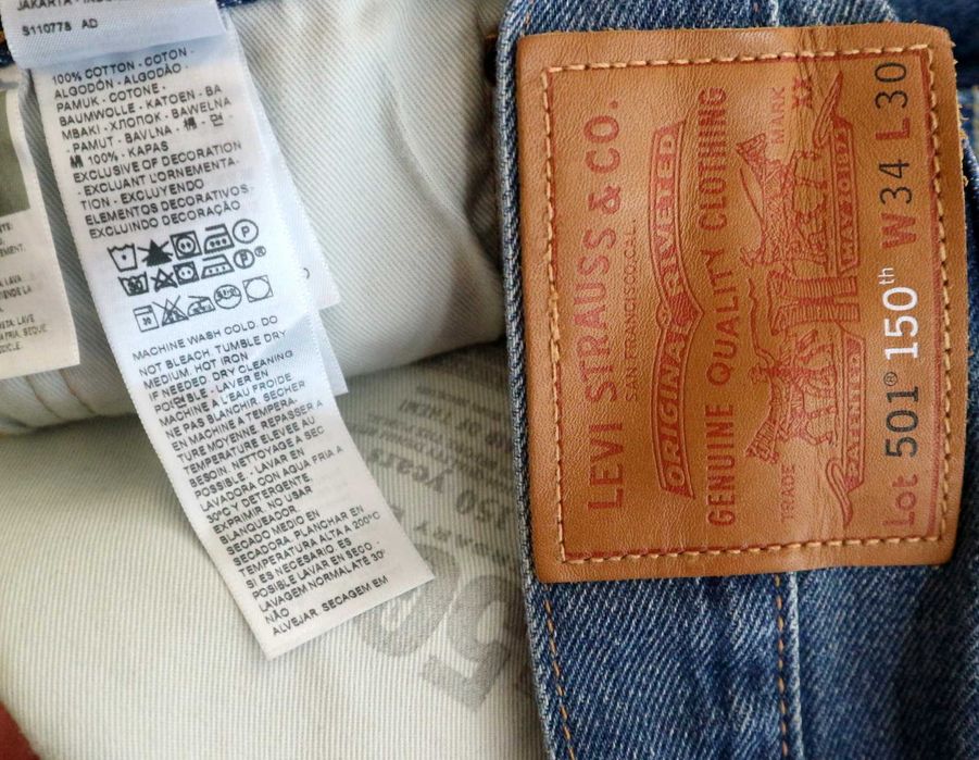 Levis 501 150th spodnie jeansy W34 L30 pas 2 x 45 cm