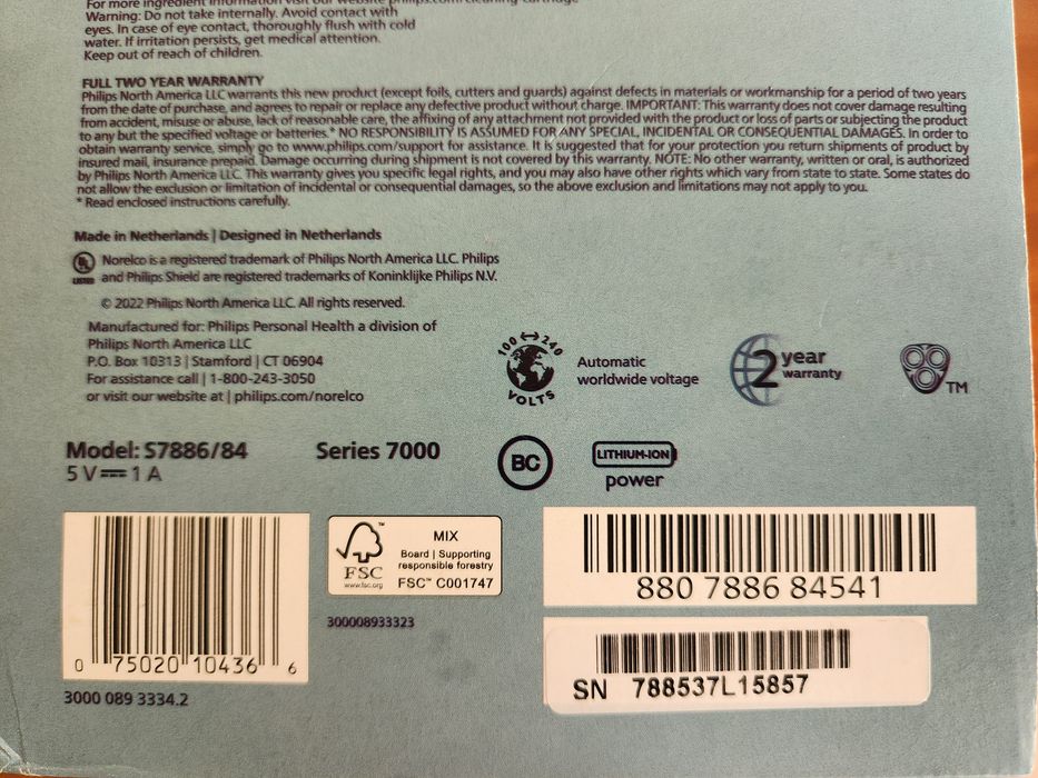 Электробритва PHILIPS Norelco Shaver 7600 Series 7000 S7886/84 пломба