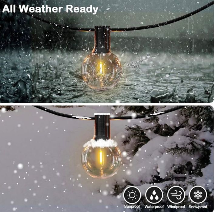 Zewnętrzne lampki strunowe 45,7 m z żarówkami 75+2 G40