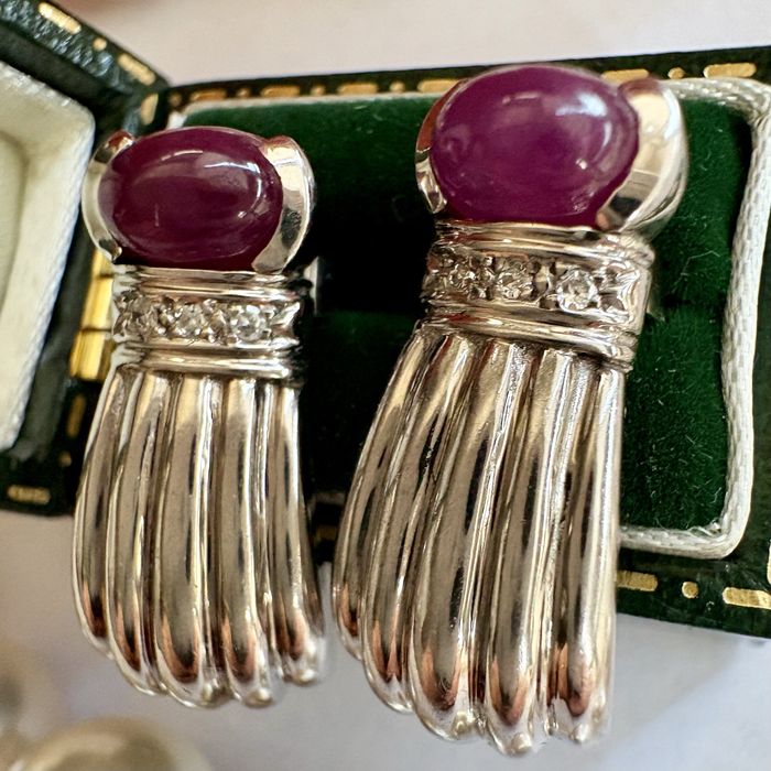 Spektakularne  retro kolczyki złoto 14 k diamenty rubiny 7.17 g Wycena