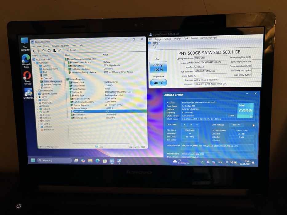 Laptop Lenovo U330P 13" cali Metalowy i3-1.7GHz/nowy SSD 512GB/8GB RAM