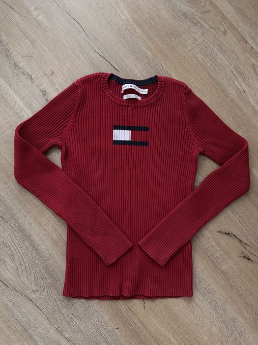 Sweter prazkowany tommy hilfiger czerwony logo th prazek s