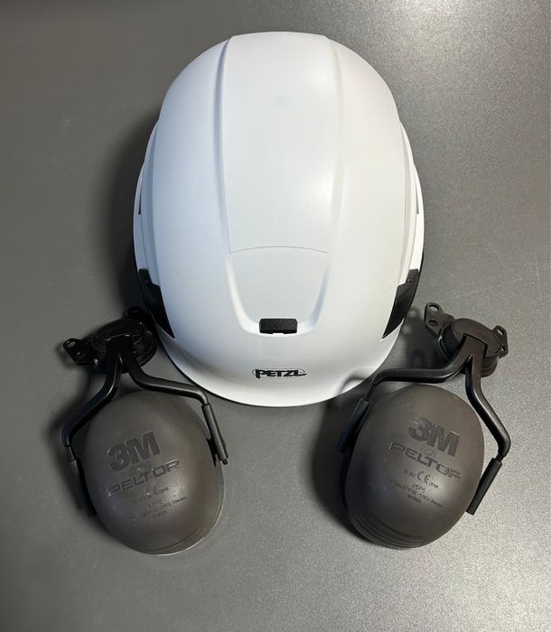 Biały  Petzl Vertex + nauszniki peltor3M