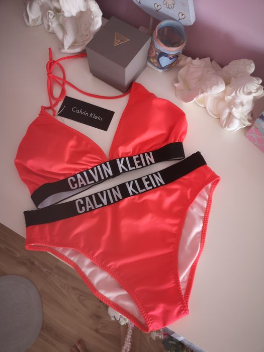 Kostium kąpielowy dwuczęściowy Calvin Klein strój czerwony L xl