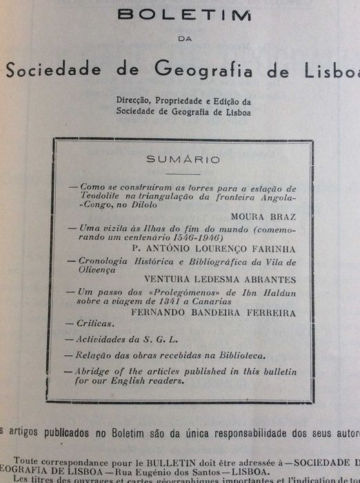 Boletim da Sociedade de Geografia de Lisboa. -  1946. Ver sumário