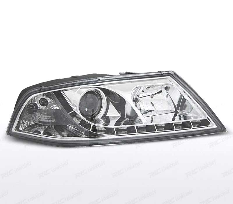 FARÓIS SKODA OCTAVIA 2 04-08 XENON LUZ DIURNA LED CROMADOS