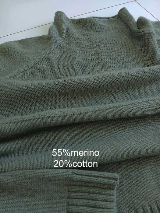 Malene Birger 55% merino bawełna golf szałwia luksusowy M L