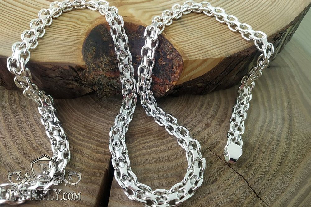 Серебряная цепочка Фараон, Двойная Якорная. Срібний ланцюг Якір подвій