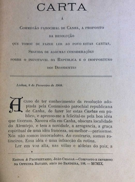 Cartas politicas. Por João Chagas. Ano 1909. Carta n.º16