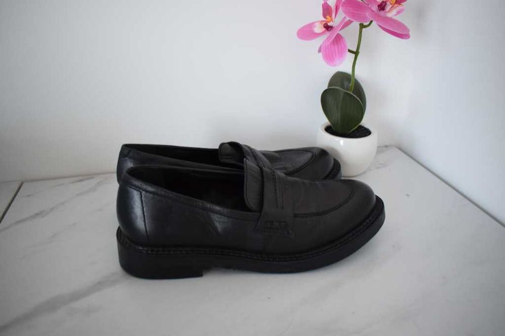 Lasocki skórzane mokasyny buty czarne 39