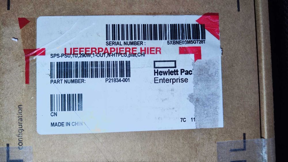 HPE Proliant DL20 Gen9 Power Supply 290W 100-240V