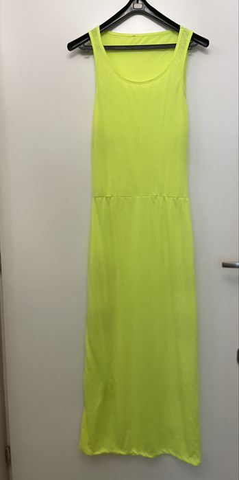 Letnia dluga zwiewna bawelniana neonowa sukienka s