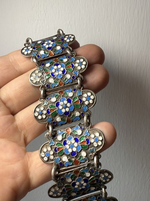 Антикварный браслет серебро з емалями