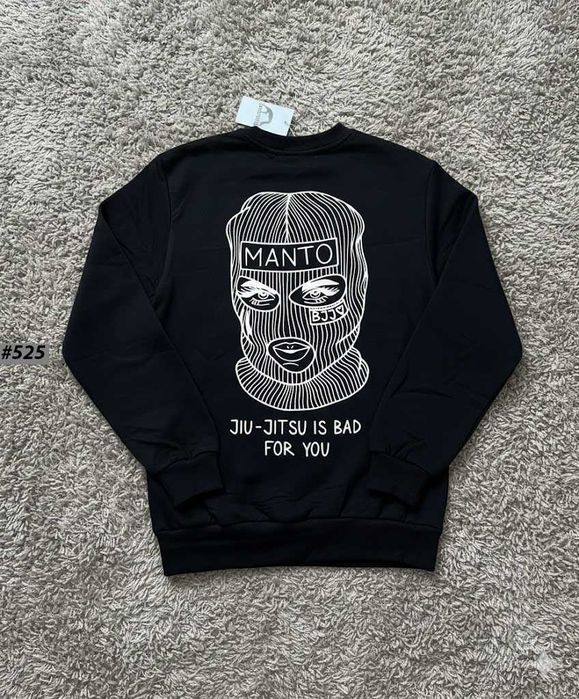 Черная Толстовка MANTO Jiu Jitsu — Світшот Чорний МАНТО Балаклава — Большой Принт — XS-XL
