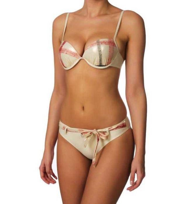 BOX 16 kompletów: Strój kąpielowy bikini S44 kremowy błyszczący S (36)