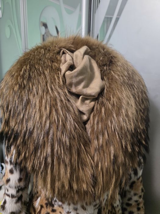 Леопардовий Полушубок з натурального хутра, розмір S-M