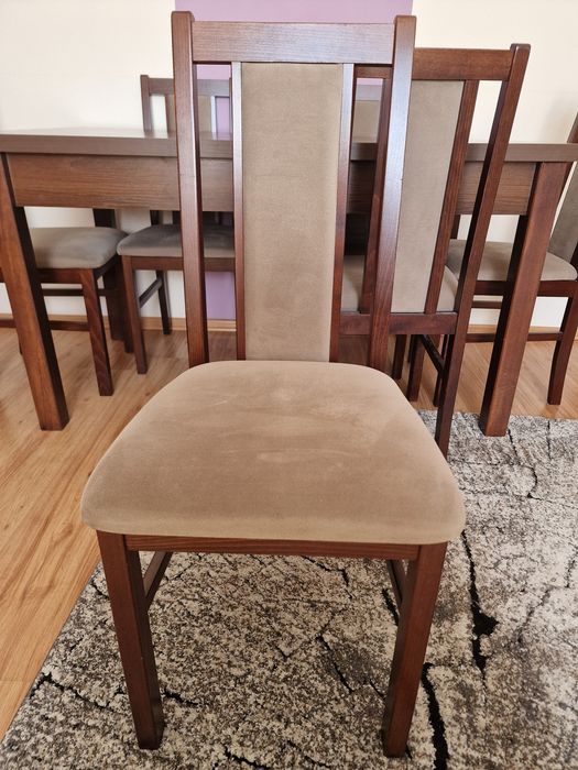 Zestaw komplet STÓŁ ROZKŁADANY prostokąt 6 KRZESEŁ kolor ORZECH 180 cm
